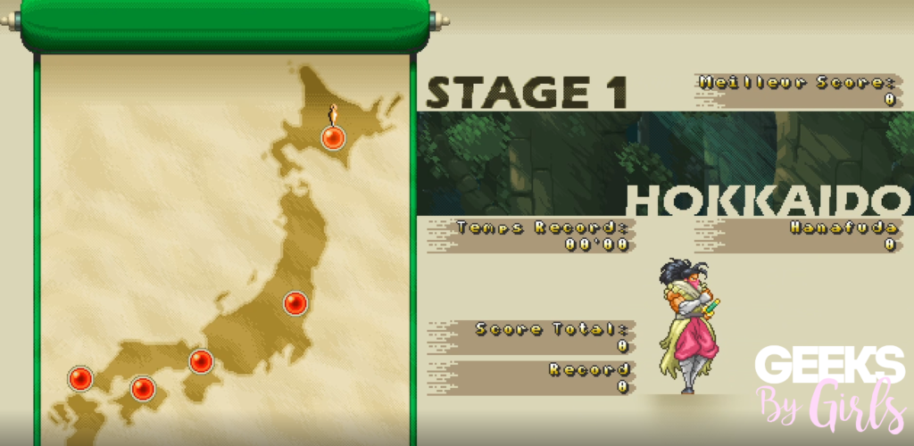 ganryu 2 la carte du Japon où sont affiché les différents stages du jeu