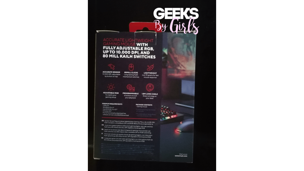 Boîte "Souris Trust Gaming GXT 981 Redex" Verso
