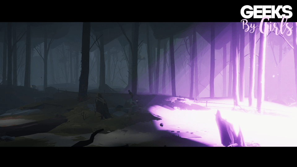 personnage principal de somerville cours dans la forêt, pour ne pas se faire prendre dans le rayon violet extra terrestre