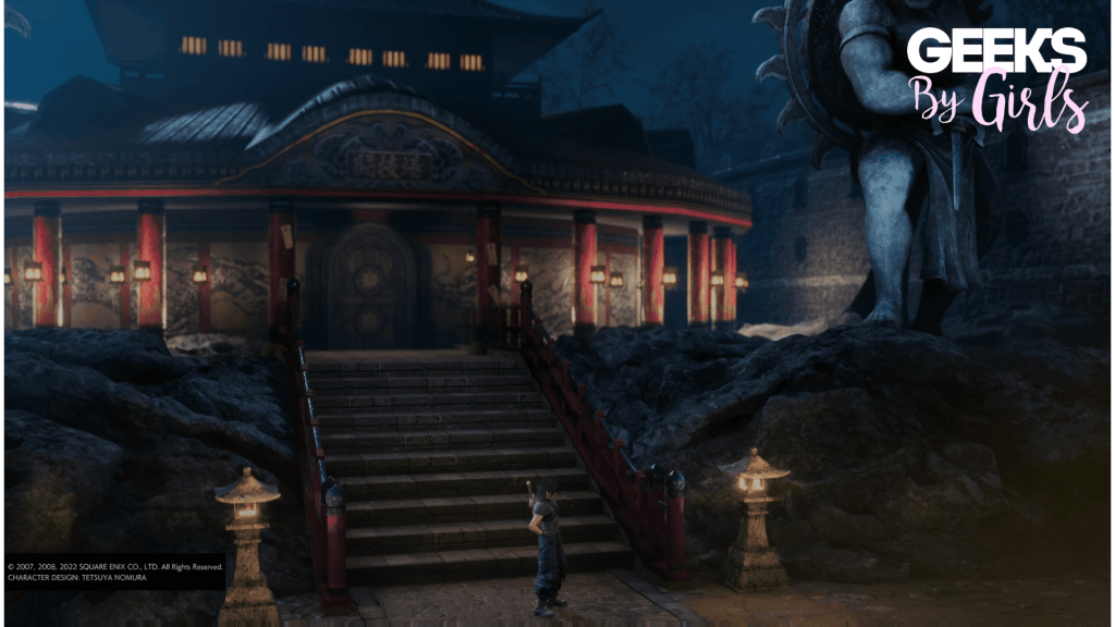 Les décors sont superbes dans "Crisis Core : Final Fantasy VII Reunion" ici le Wutai