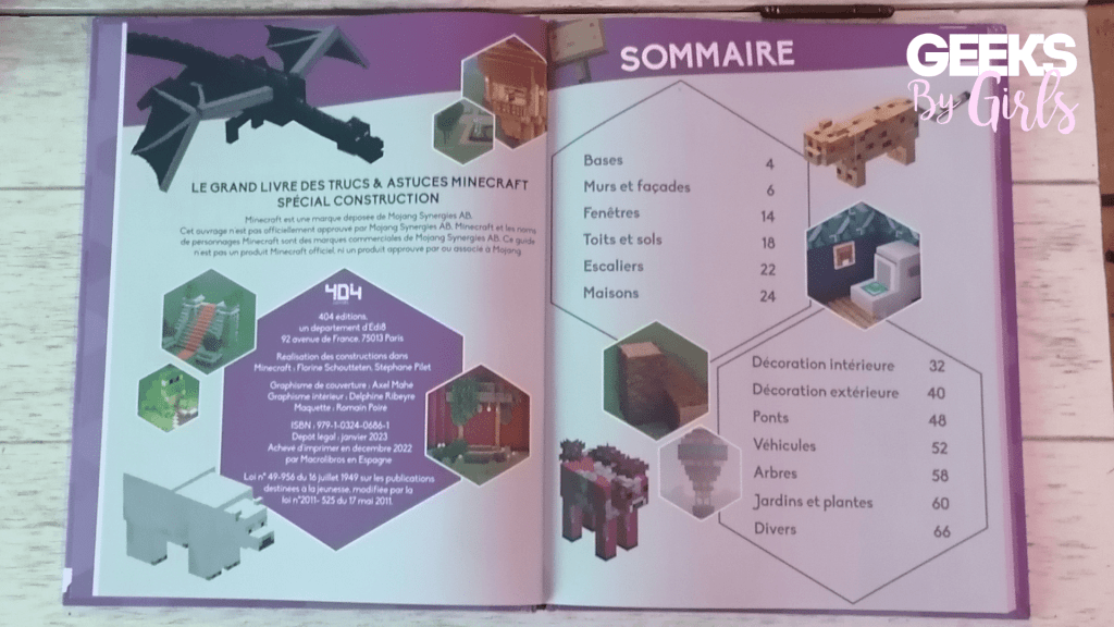 Le sommaire de "Minecraft : Le grand livre des trucs et astuces - spécial construction"