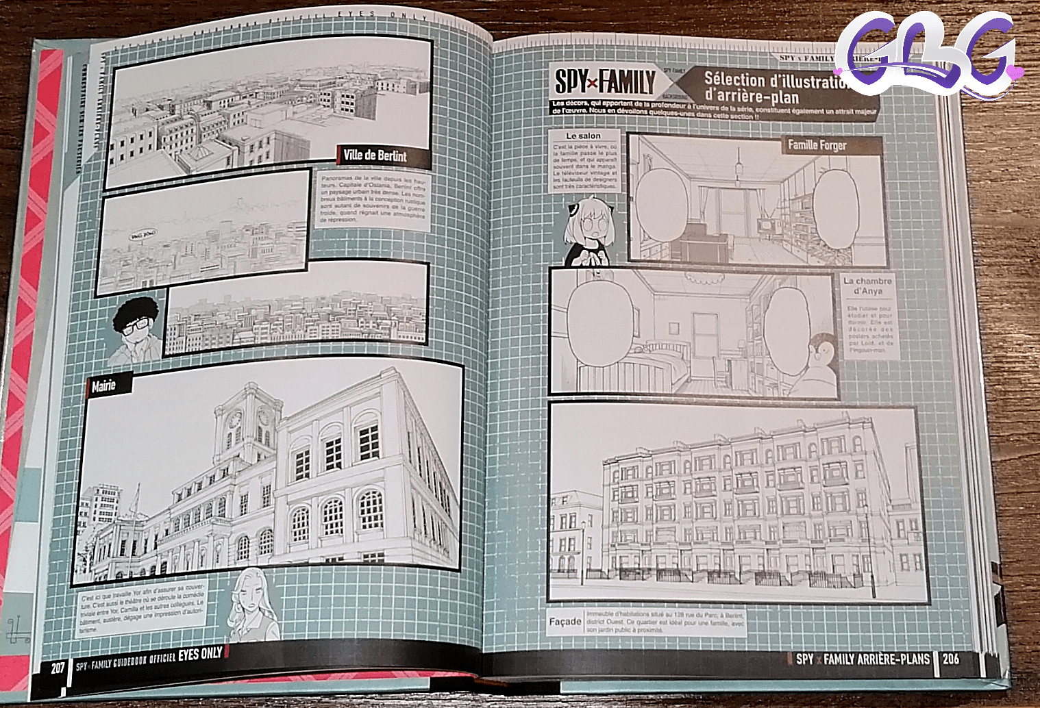 la page des arrière-plans dans "Spy x Family Guidebook - Edition Luxe"